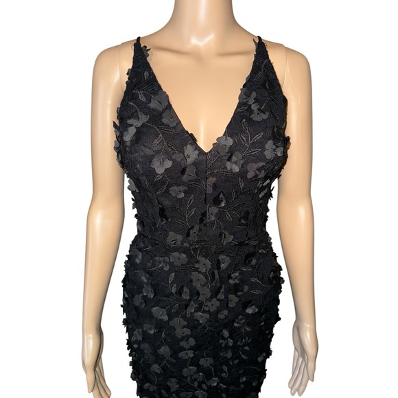 Xscape Black Floral Appliqué Maxi Dress‎ Size 2 Prom Fairy Romantic Bridesmaid - Picture 5 of 12